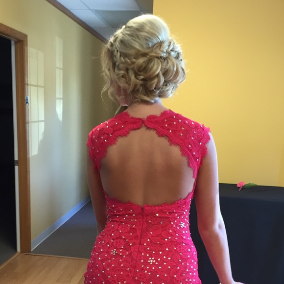 Betsy and Adam Pink Rhinestone Prom Dress - Picture 3 of 6